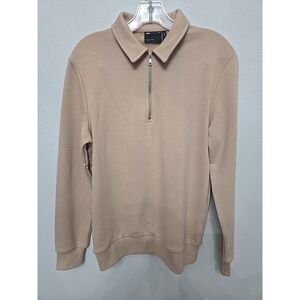 ASOS DESIGN Men 2XS Beige Pullover Sweater Collar Zip Cotton Polyest Long Sleeve